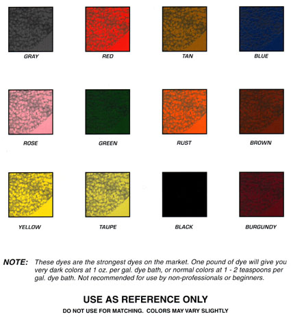 Professional Dye Carpet Dye Color Chart